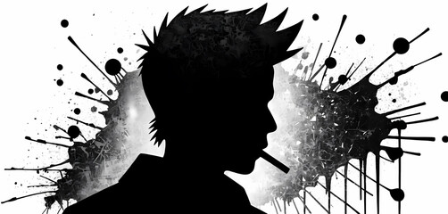 Graffiti tag silhouette in photocopy static with splattered punk halftones
