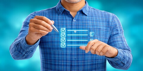 a realistic photo of a project manager updating a digital roadmap with milestone checkmarks