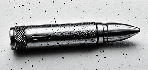 Bullet casing with gritty stipple texture and smeared photocopy shadows
