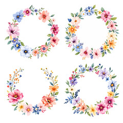 Set Watercolor Summer Floral Wreath, Summer Wreath Clipart Watercolor