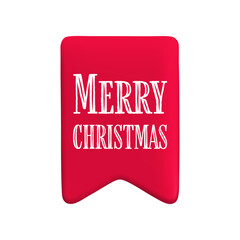 Vector cartoon 3d Merry Christmas sticker bookmark realistic icon. Red ribbon season greetings label, Christmas gift tag, Xmas badge. Winter holiday decorative element with lettering.