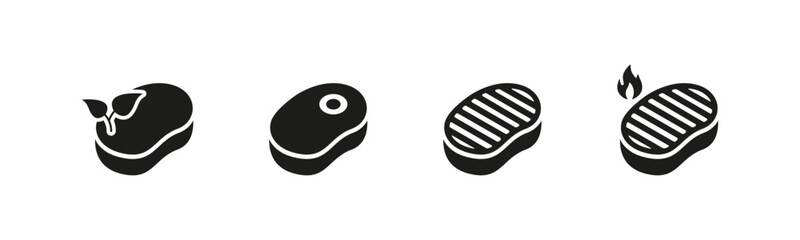 Steak vector icons in flat design.
Meat food symbols for grill and restaurant themes