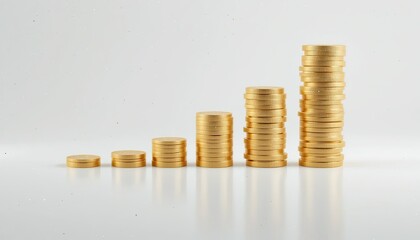 Isolated gold coins on a white background in a transparent PNG 3D financial growth, investment, and wealth profit concept