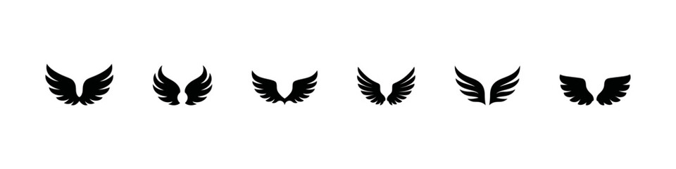 Wings symbols in flat minimalistic style. Angel, bird or fantasy theme vector collection