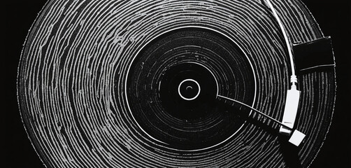 Vinyl record scratch in stipple detail with zine photocopy noise pattern
