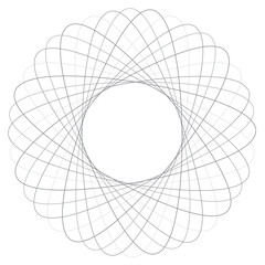 Geometric circular line art vector with editable strokes. Abstract, intricate spirograph pattern creating an elegant and modern symmetrical design element.