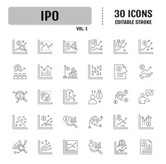 IPO line icon set. Editable stroke. Vector illustration