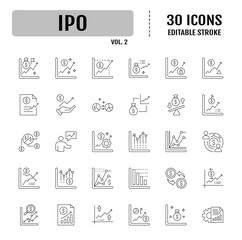 IPO line icon set. Editable stroke. Vector illustration
