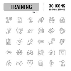 Training and workshop line icon set. Editable stroke. Vector illustration