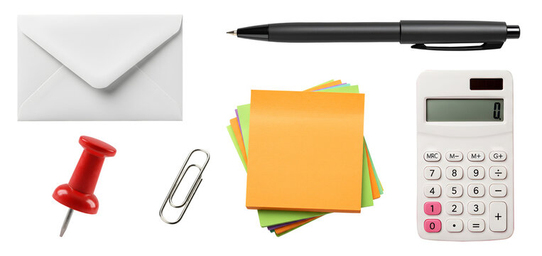 Office supplies and stationery icons png no background icons sticky notes pen envelope pin calculator png icons - Powered by Adobe