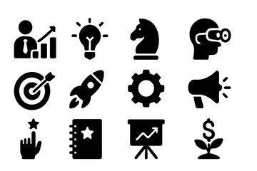 Business growth and strategy icons representing innovation and development in a corporate setting