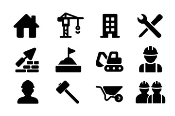 Construction and building icons for developing urban projects with tools and equipment