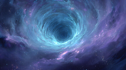 Swirling cosmic portal glowing with blues and purples in deep space suggesting space travel beyond known limits
