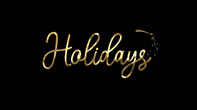 Golden Color Happy holidays Handwritten modern text animation with sparkling light effects for video opening elements and celebration on alpha channel Transparent background