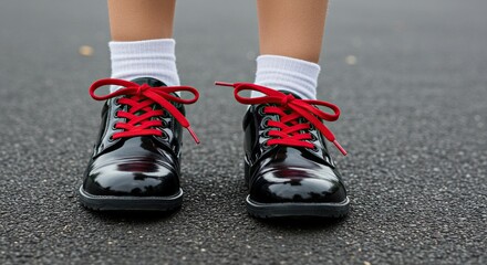 Shiny footwear with vibrant laces a stylish choice for children and kids fashion and school shoes style