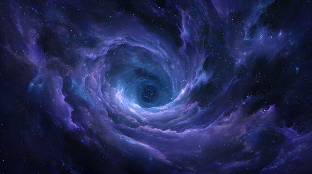 Swirling cosmic portal glowing with blues and purples in deep space suggesting space travel beyond known limits
