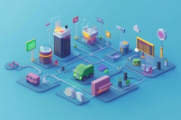 Fototapeta premium Multi-layered IoT architecture supporting data routing and analytics for connected devices 