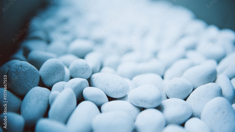Aufkleber close-up view of smooth white pebbles scattered on a surface at a tranquil outdoor location