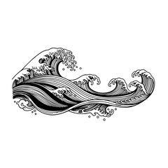 Japanese wave ocean sea great kanagawa style vector illustration drawing graphic design art print line 100