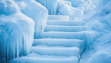Frozen steps in winter
