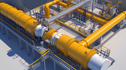 A series of pipes are shown in blue water. The pipes are connected to each other and are floating in the water. The image has a futuristic and industrial feel to it