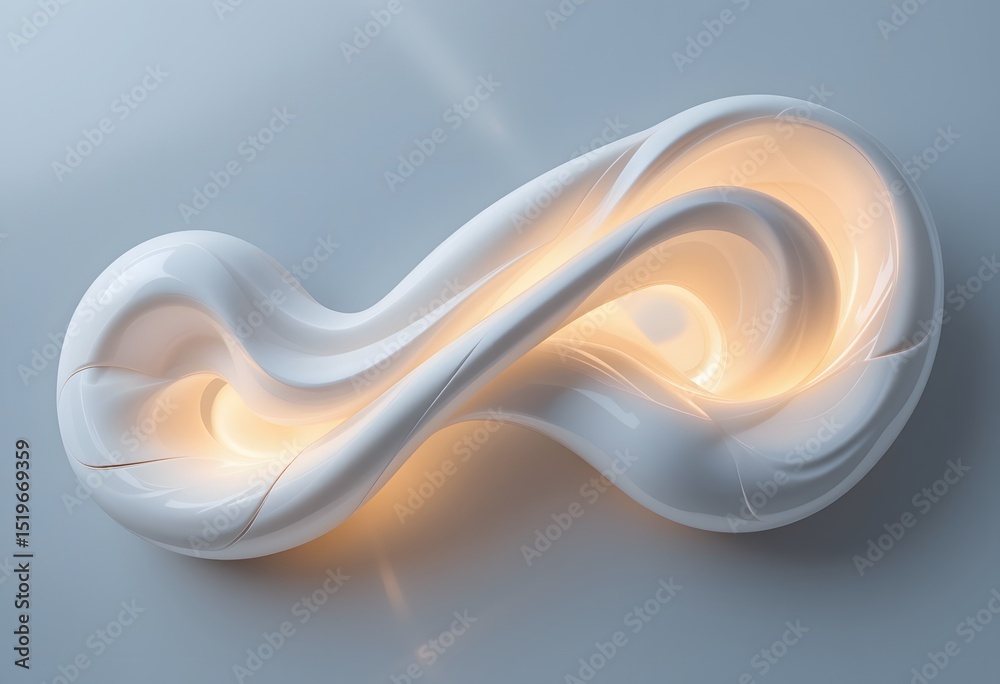 Poster abstract form sculpture, a smooth plastic shape with gentle curves in motion under soft light. 3d re