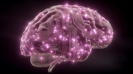 Artificial intelligence brain with glowing circuit pathways and connection points design