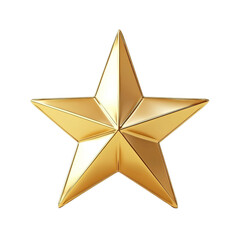 Shiny gold star with five points reflecting light on transparent background