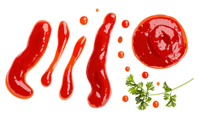 Tomato sauce, ketchup isolated on white background, top view, vector illustration, condiment, food photography, red sauce, organic ketchup, kitchen essentials, spicy sauces, cooking ingredients.