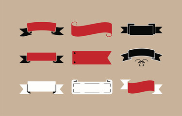 Assorted Ribbon Banner Vector Graphics in Red Black and White