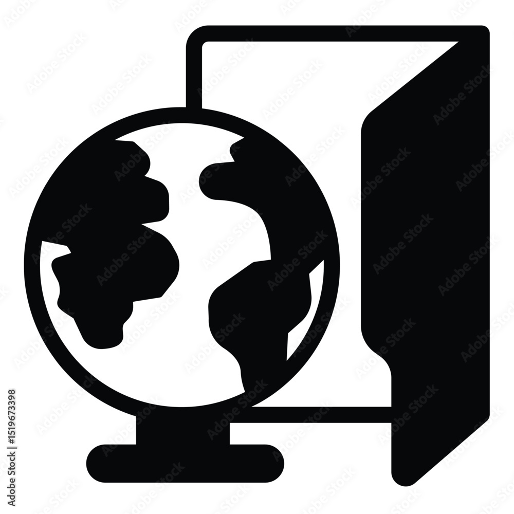 Poster network folder with connection solid icon, windows pack concept. vector graphics. folder and planet 