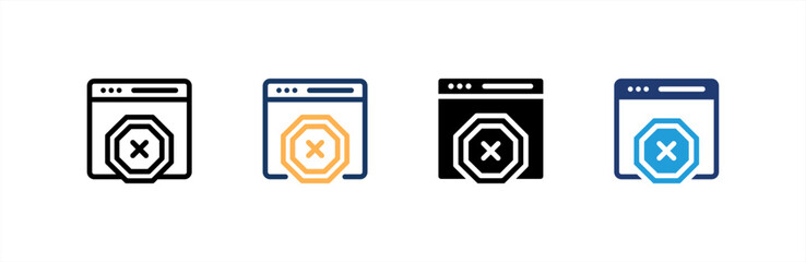 Ad Blocker icon set multiple style collection. Vector illustration.