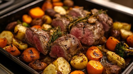 Elk with a mix of roasted veggies