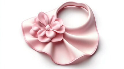 Pink baby bib with a flower decoration