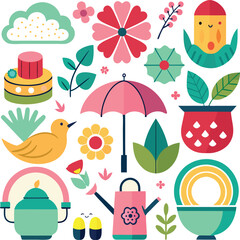 Fototapeta premium Vector Beach Umbrella Icons – Sunny Summer Style with White Background