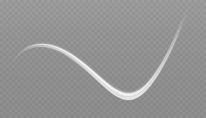 White glowing shiny lines effect. Set of glowing ellipses in speed shape. Imitation of the exit of cold air. Light trail wave, fire path trace line and incandescence curve twirl.