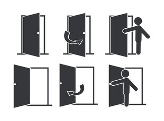 Bundle icon set of open door used in caution signs for "do not open the door" and "please close door" warnings © AndiPoe