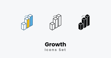 Growth Icons thin line, Black Glyph, Colored Line vector icon stock illustration