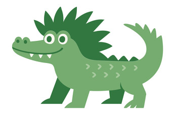 Crocodile illustration, colorful minimalist style, mid-century modern, childlike shapes, whimsical character design, no outlines, solid colors, stylized proportions
