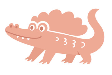 Crocodile illustration, colorful minimalist style, mid-century modern, childlike shapes, whimsical character design, no outlines, solid colors, stylized proportions