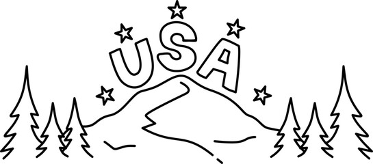 America patriotic day mountain outline doodle