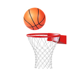 Close-up of a basketball on the edge of a hoop, transparent background © Retouch man