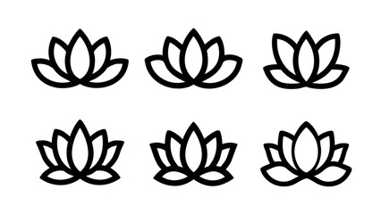 black lotus symbol yoga flower icon vector minimal spiritual clipart outline set