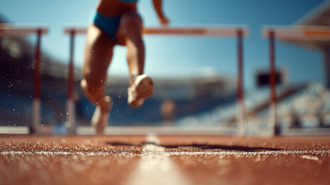 High-Speed Athlete Clearing Hurdles: Running, Training, and Competition in Dynamic Cardio Action