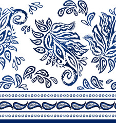 Seamless authentic paisley pattern, ethnic border print.