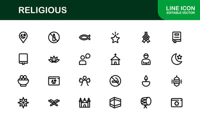 Religious Icons Set – Sacred Symbols, Faith-Based Vector Graphics, Minimalist Design for Worship and Spirituality Projects