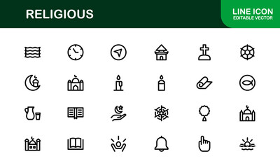 Religious Icons Set – Sacred Symbols, Faith-Based Vector Graphics, Minimalist Design for Worship and Spirituality Projects