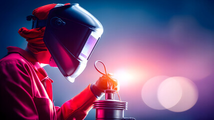 Skilled Welder in Action Creating Sparks Against Dark Background