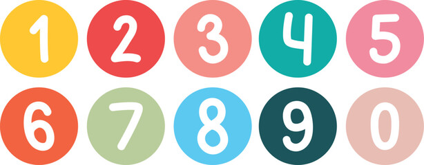 Colorful numbers set bullet points 0 to 9