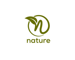 Simple modern N leaf letter circle initial logo icon symbol design template illustration inspiration